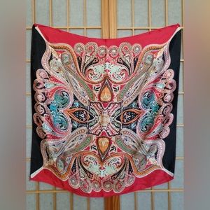 Red and Black 100% Pure Silk Paisley Square Scarf